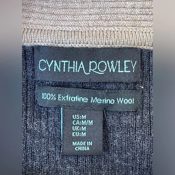 Cynthia Rowley Extrafine Merino Wool Cowl Neck Dress beige black Side Zip M - Picture 6 of 6